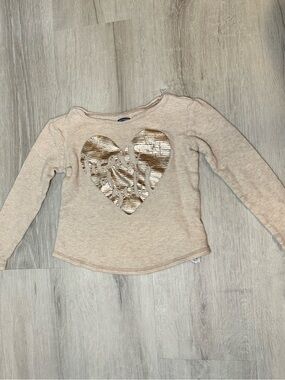 Kids - 3 for $10 - Old Navy Cream Long-Sleeve Top with Gold Sequin Heart